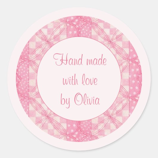 PINK HEART QUILT 1,5" Rundhandaufkleber II Runder Aufkleber (Vorderseite)