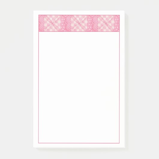 PINK HEART QUILT 4x6 Post It Notepad Post-it Klebezettel (Vorderseite)