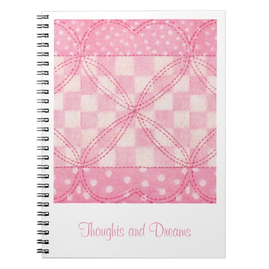 PINK HEART QUILT 6.5x8.75 Notebook + Text Notizblock (Vorderseite)