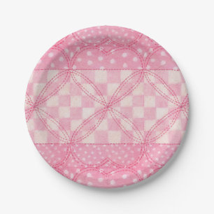 PINK HEART QUILT 7" Rundpapier-Teller Pappteller