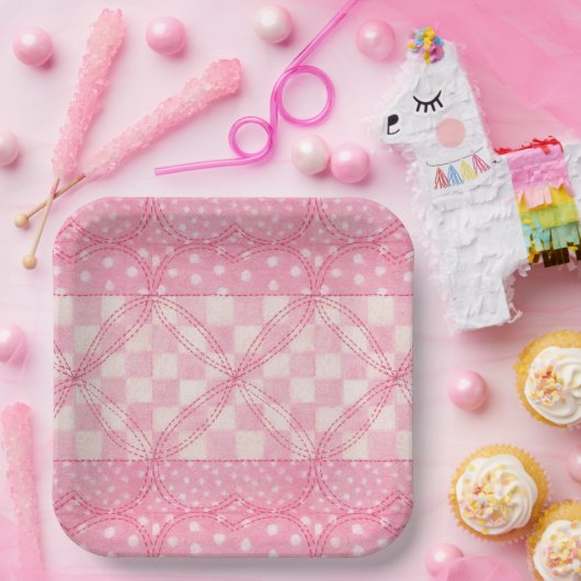 PINK HEART QUILT 9" Square Paper Teller (Party)