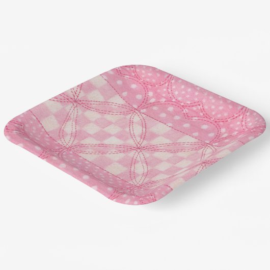 PINK HEART QUILT 9" Square Paper Teller (Gewinkelt)