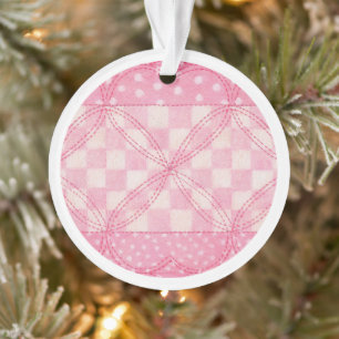 PINK HEART QUILT Acryl Circle Ornament