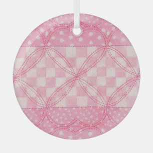 PINK HEART QUILT Glas Circle Ornament Ornament Aus Glas