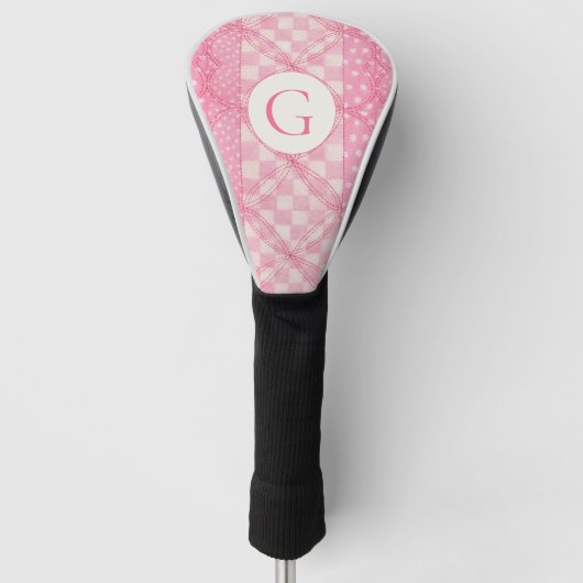 PINK HEART QUILT Golf Driver Cover + Initial Headcover (Vorderseite)