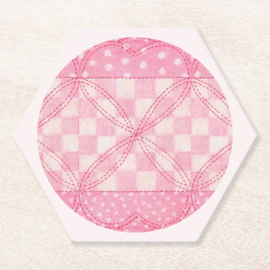 PINK HEART QUILT Hexagon Untersetzer / rosa (Vorderseite)