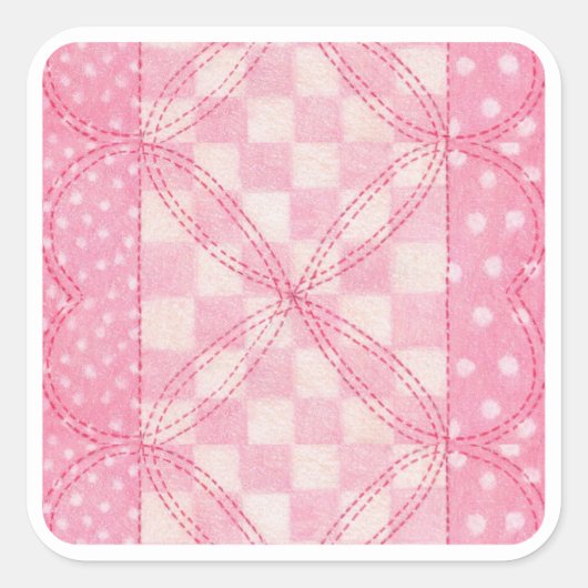 PINK HEART QUILT Large Square Stickers (Vorderseite)