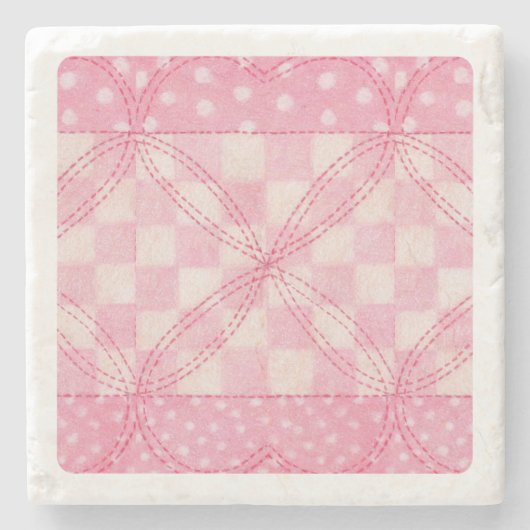 PINK HEART QUILT Marmorstein Untersetzer (Vorderseite)