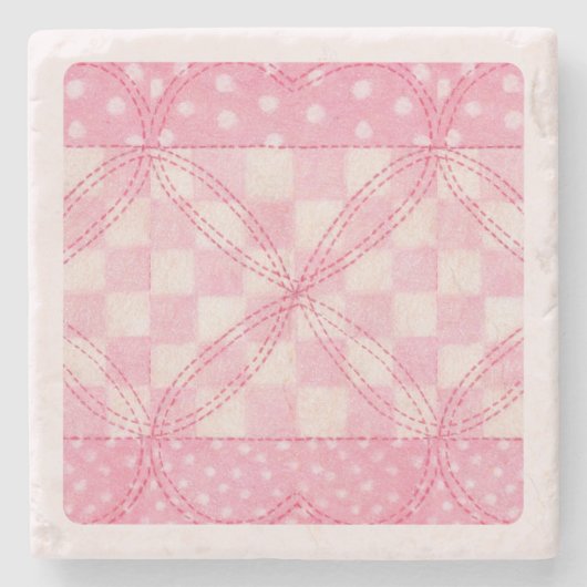 PINK HEART QUILT Marmorstein Untersetzer / Rosa (Vorderseite)