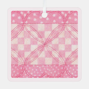 PINK HEART QUILT Metall-Quadrat-Ornament / Pink Ornament Aus Metall