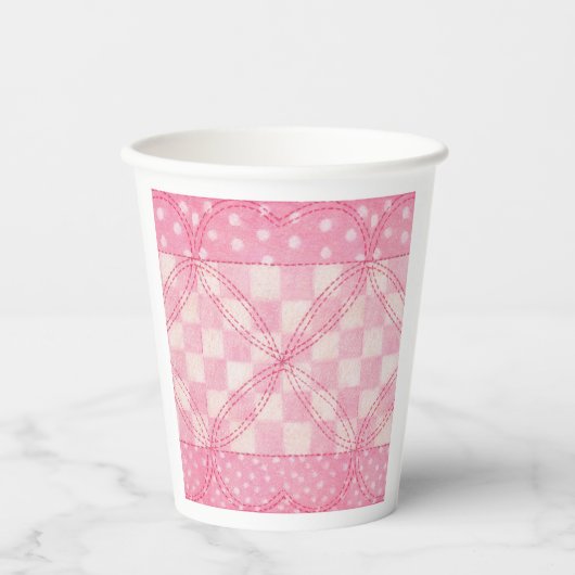PINK HEART QUILT Paper Cups Pappbecher (Vorderseite)