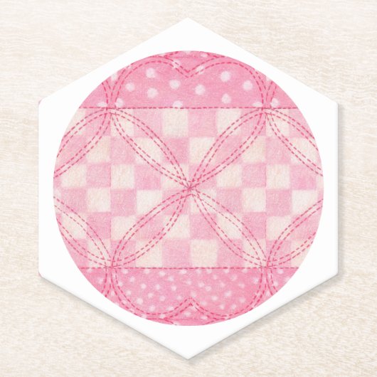 PINK HEART QUILT Pointy Hexagon Paper Untersetzer (Vorderseite)