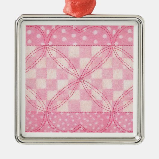 PINK HEART QUILT Premium Square Ornament (Vorne)
