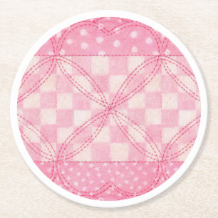 PINK HEART QUILT Runde Papierservietten Runder Pappuntersetzer