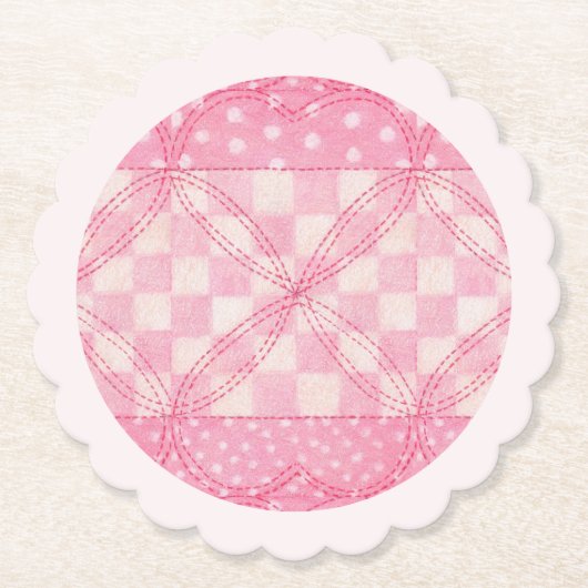 PINK HEART QUILT Runde Untersetzer skaliert / rosa (Vorderseite)