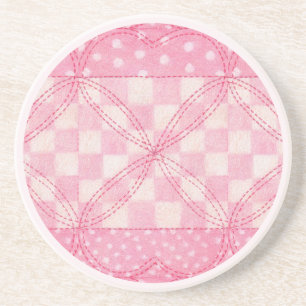 PINK HEART QUILT Runder Sandstein Untersetzer / Ro