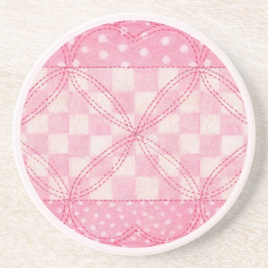 PINK HEART QUILT Runder Sandstein Untersetzer / Ro (Vorne)