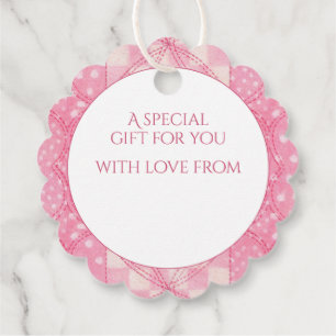 PINK HEART QUILT Scalloped Gift Tags / Weiß Geschenkanhänger