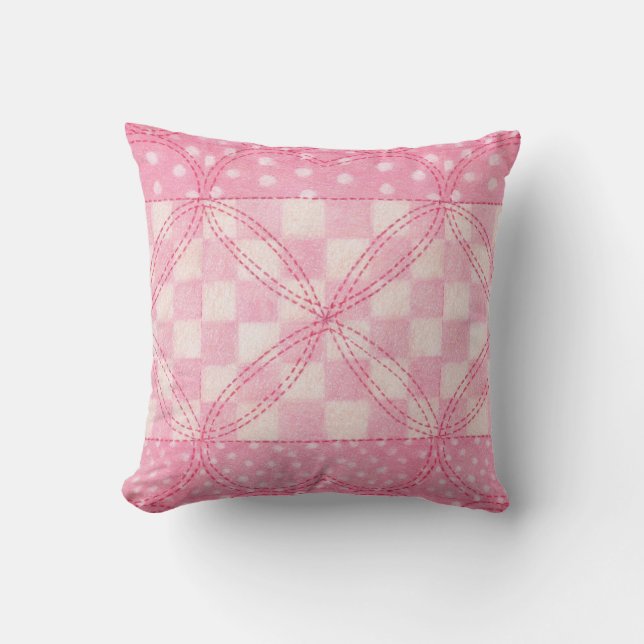 PINK HEART QUILT Square Kissen Kissen (Vorderseite)