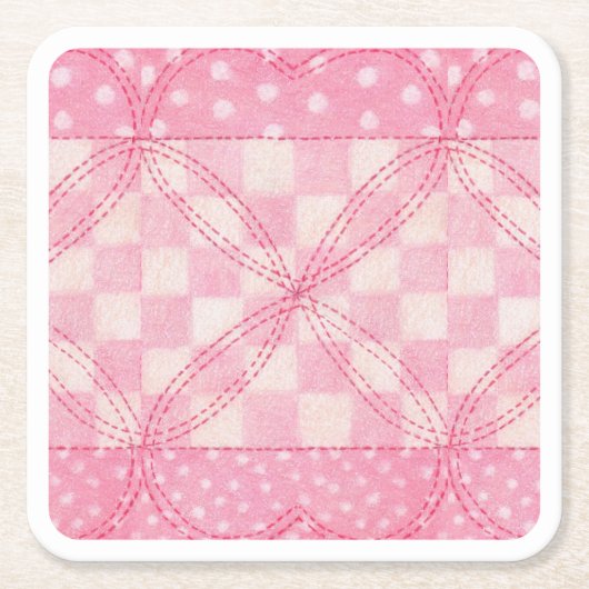 PINK HEART QUILT Square Paper Untersetzer (Vorderseite)