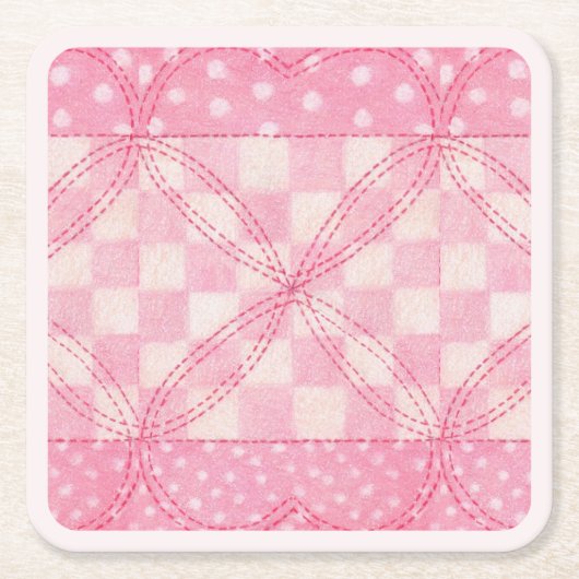 PINK HEART QUILT Square Paper Untersetzer / Pink (Vorderseite)