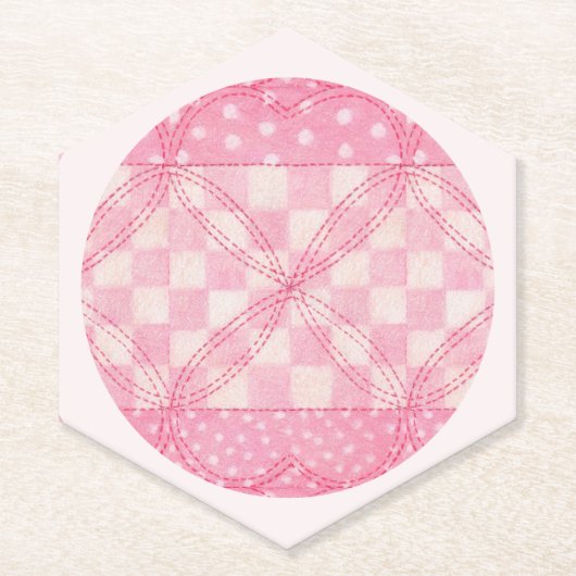 PINK HEART QUILT Untersetzer mit spitzenschattenhe (Vorderseite)