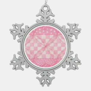 PINK HEART QUILT Zinn-Schneeflocken-Ornament Schneeflocken Zinn-Ornament