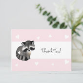Pink Heart Raccoon Danke Karte (Stehend Vorderseite)