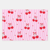 Pink Heart Ribbon Cherries Geschenkpapier Set (Vorderseite 3)