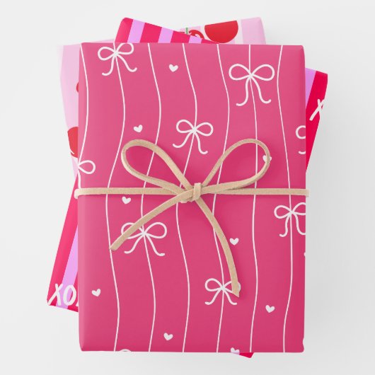 Pink Heart Ribbon Cherries Geschenkpapier Set (Beispiel)