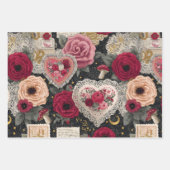 Pink Heart Rose Flowers Vintage Wrapping Geschenkpapier Set (Vorderseite 2)