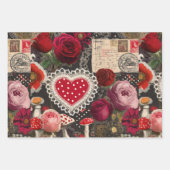 Pink Heart Rose Flowers Vintage Wrapping Geschenkpapier Set (Vorderseite)