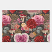 Pink Heart Rose Flowers Vintage Wrapping Geschenkpapier Set (Vorderseite)