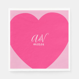 Pink Heart Script Paare Datum Hochzeit Serviette
