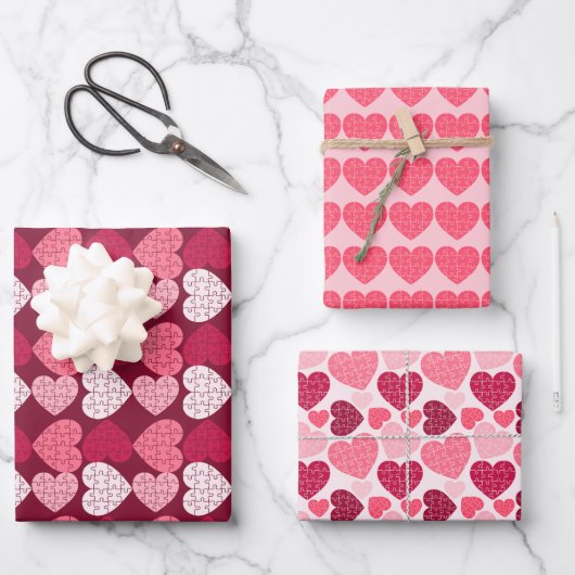 Pink Heart Shape Jigsaw Puzzle Geschenkpapier Set (Vorderseite)