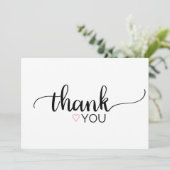 Pink Heart Simple Calligraphy Blank Danke Karte (Stehend Vorderseite)