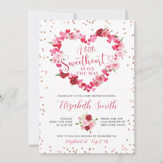 Pink Heart Sweetheart Baby Dusche Einladung (Vorderseite)