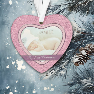 Pink Heart Swirl Baby First Christmas Ornament