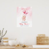 Pink Heart Teddy Bear Balloon Baby Dusche Willkomm Poster (Küche)
