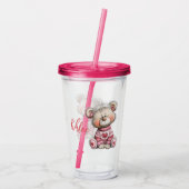 Pink Heart Teddy Bear Tumbler Illustration  Acryltrinkbecher (Rückseite)
