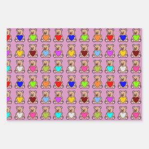Pink Heart Teddy Bears Geschenkpapier Set