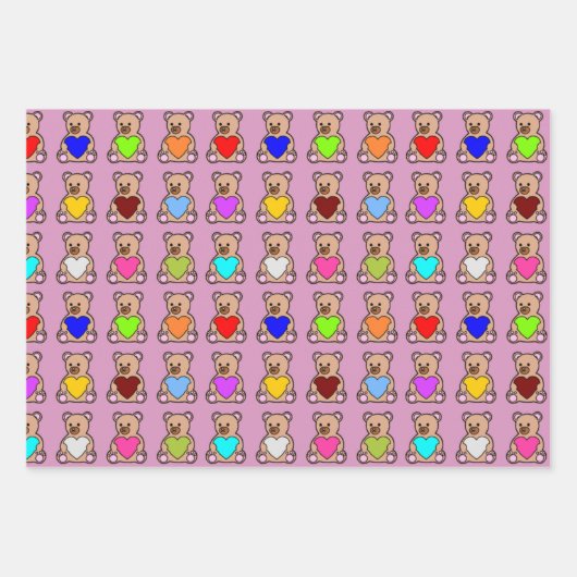Pink Heart Teddy Bears Geschenkpapier Set (Vorderseite)