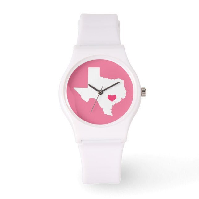 Pink Heart Texas Zuhause Staaten Armbanduhr (Vorderseite)
