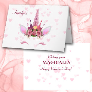 Pink Heart Unicorn Personalized Valentine Card Feiertagskarte
