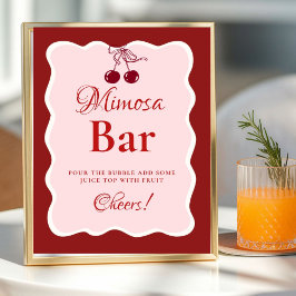 Pink Heart Valentine Bachelorette Mimosa Bar Sign Poster