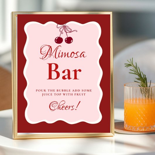 Pink Heart Valentine Bachelorette Mimosa Bar Sign Poster