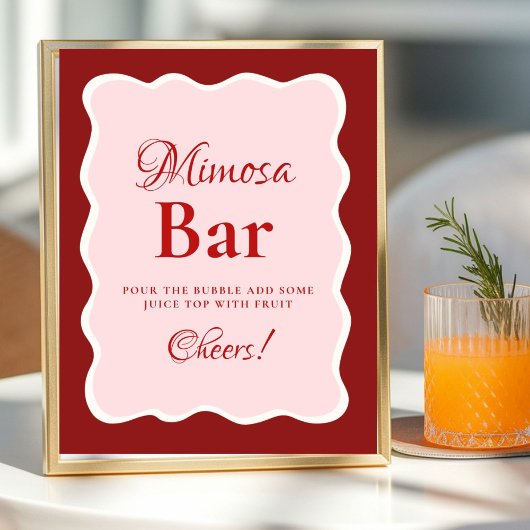 Pink Heart Valentine Bachelorette Mimosa Bar  Sign Poster