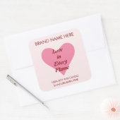 Pink Heart Valentine's Day Candle Labels  Quadratischer Aufkleber (Umschlag)