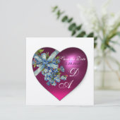 PINK HEART VERGESSEN ICH NICHT MONOGRAMM Weißer Ch Einladung (Stehend Vorderseite)