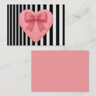 Pink heart with bow black&white striped background mitteilungskarte